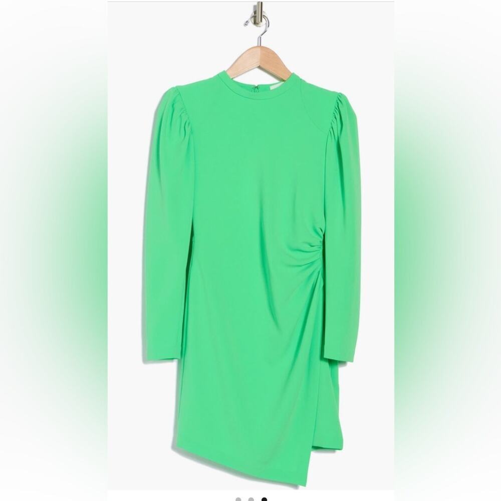 ALC Jane Bright Green Long Sleeve Ruched Mini Dress Structured Size 8 NWT - Picture 2 of 11